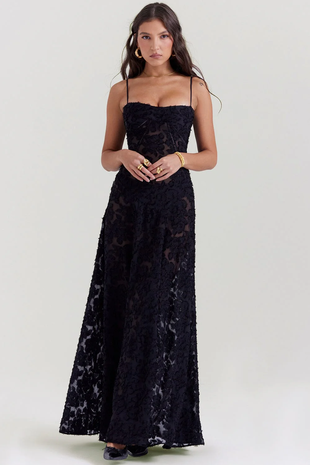 Women's maxi dress – Slim fit – Airy fabric – Floral print – Spaghetti straps - Image 6