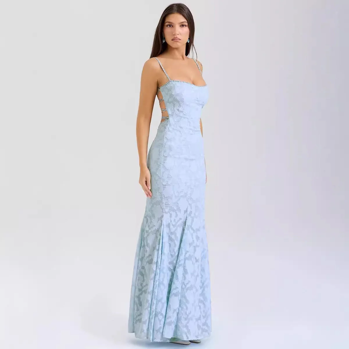 Women's Maxi Dress – Slim Fit – Luxury Lace – Spaghetti Straps – Formal Evening Wear - Image 2