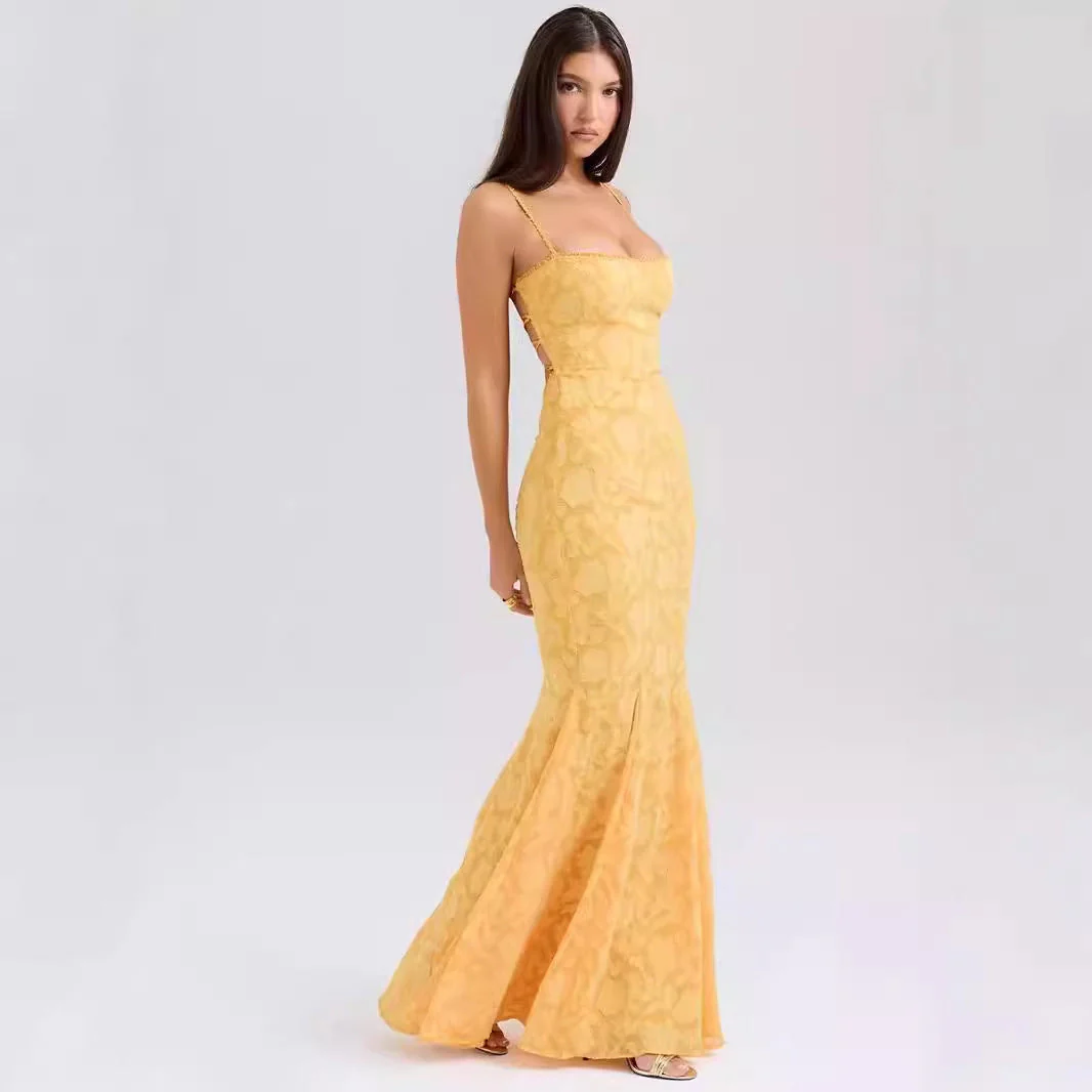 Women's Maxi Dress – Slim Fit – Luxury Lace – Spaghetti Straps – Formal Evening Wear - Image 3