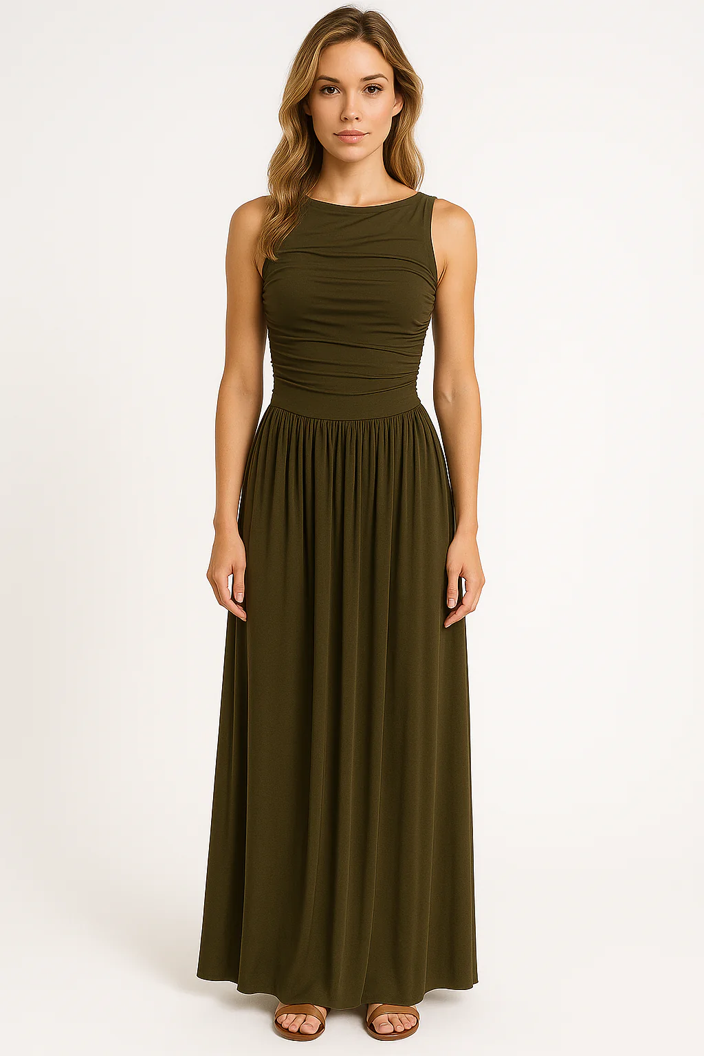 Ladies Maxi Dress – Slim Fit – Sleeveless – Ruching Detail – Lightweight – Elegant Model - Image 2