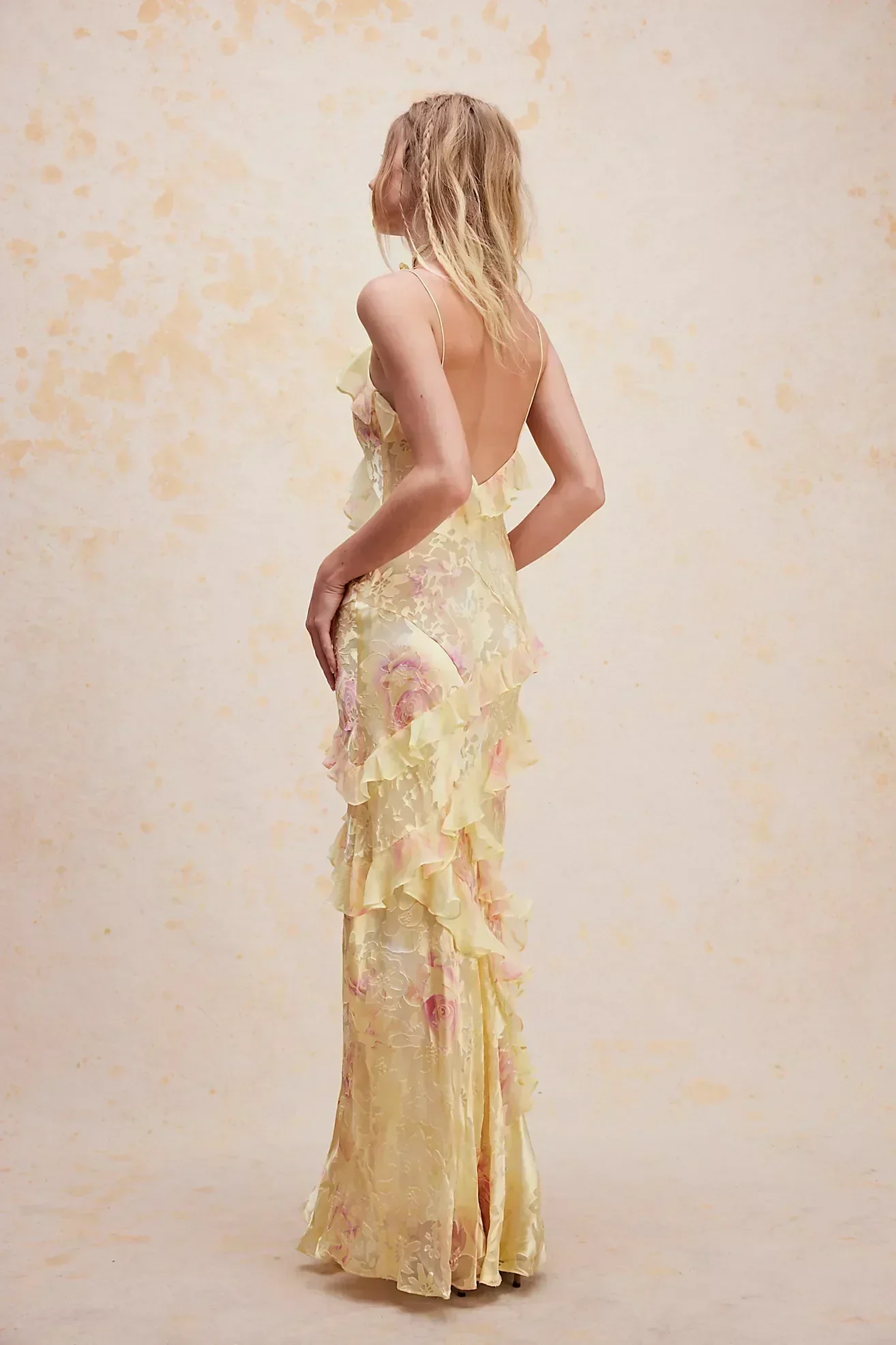 Women's Maxi Dress – Slim Fit – Ruffles – Spaghetti Straps – Airy Fabric - Image 3