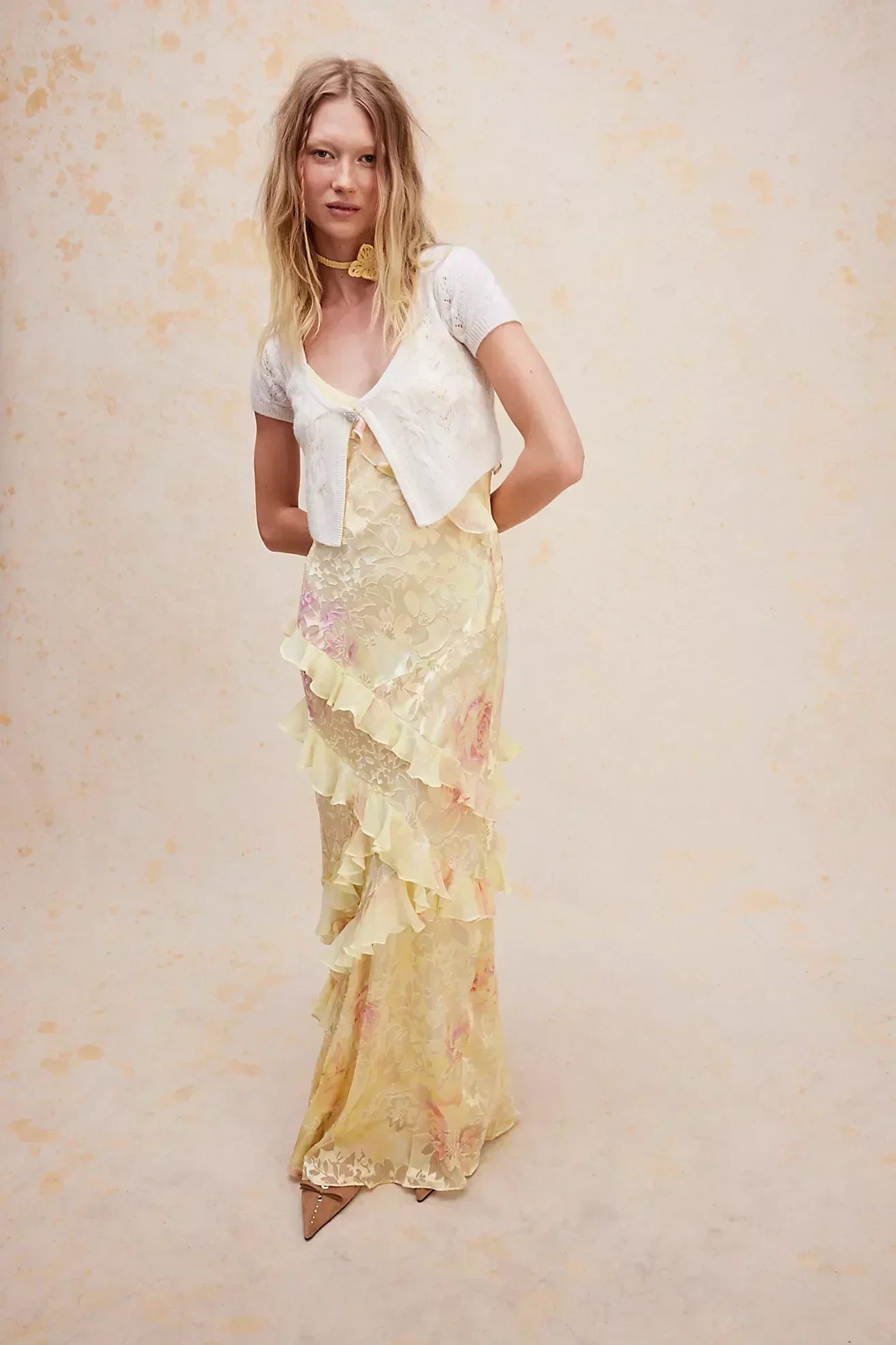 Women's Maxi Dress – Slim Fit – Ruffles – Spaghetti Straps – Airy Fabric - Image 4