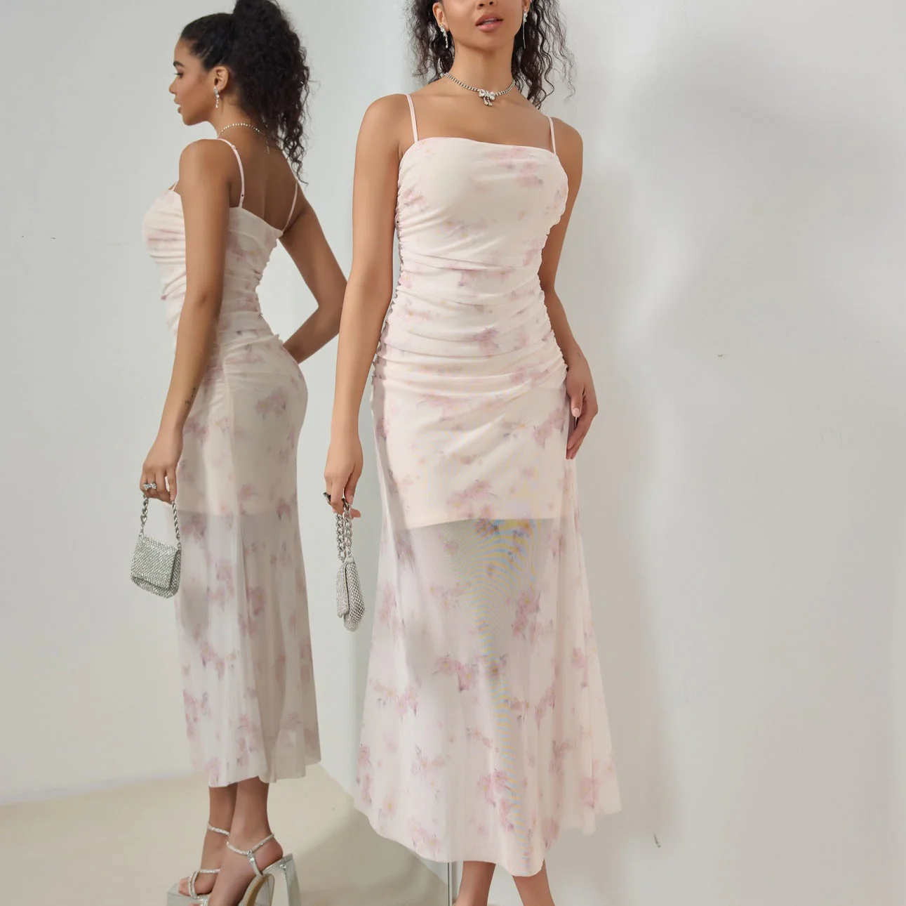 Women's Maxi Dress – Slim Fit – Ruffles – Spaghetti Straps – Mermaid Style - Image 3