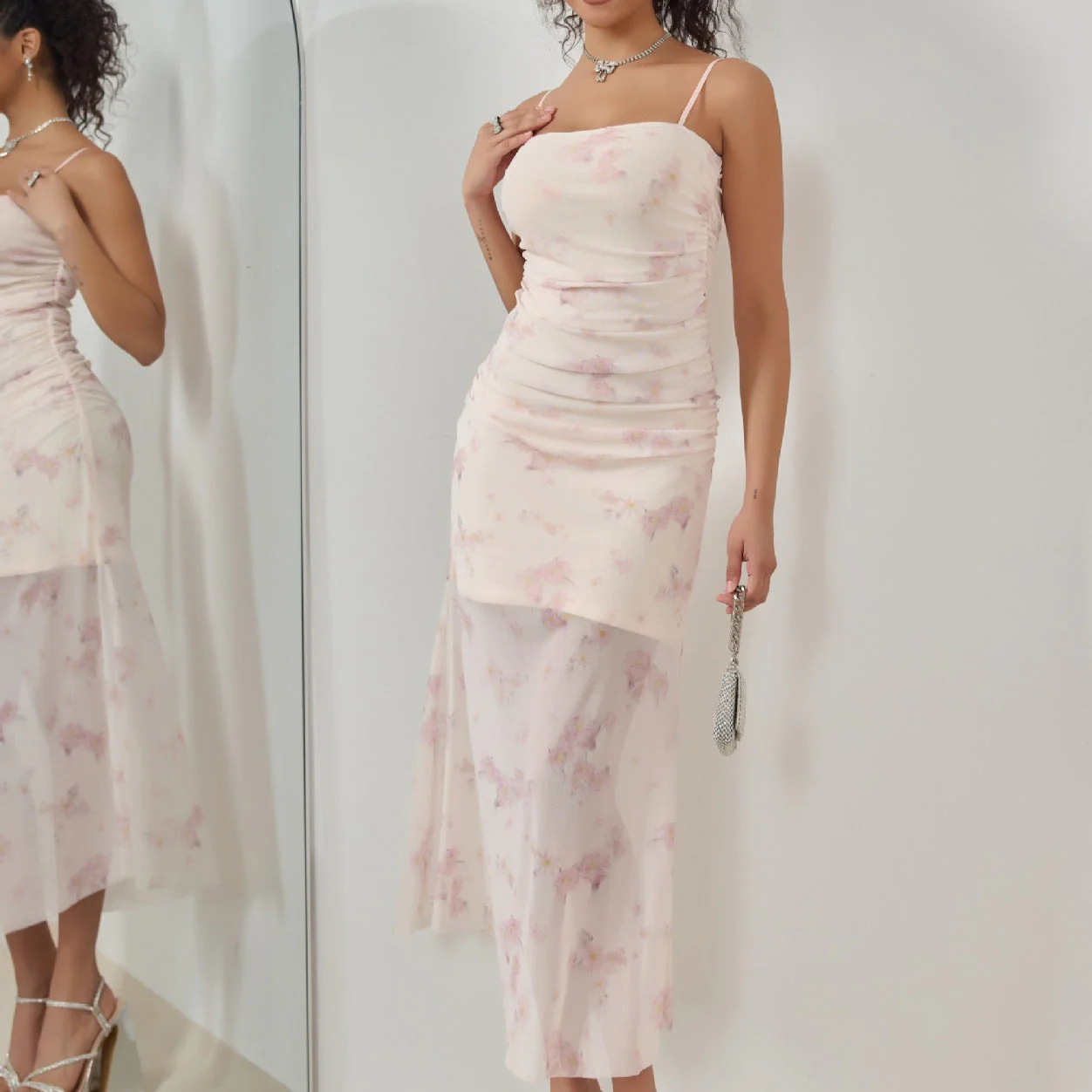 Women's Maxi Dress – Slim Fit – Ruffles – Spaghetti Straps – Mermaid Style - Image 4