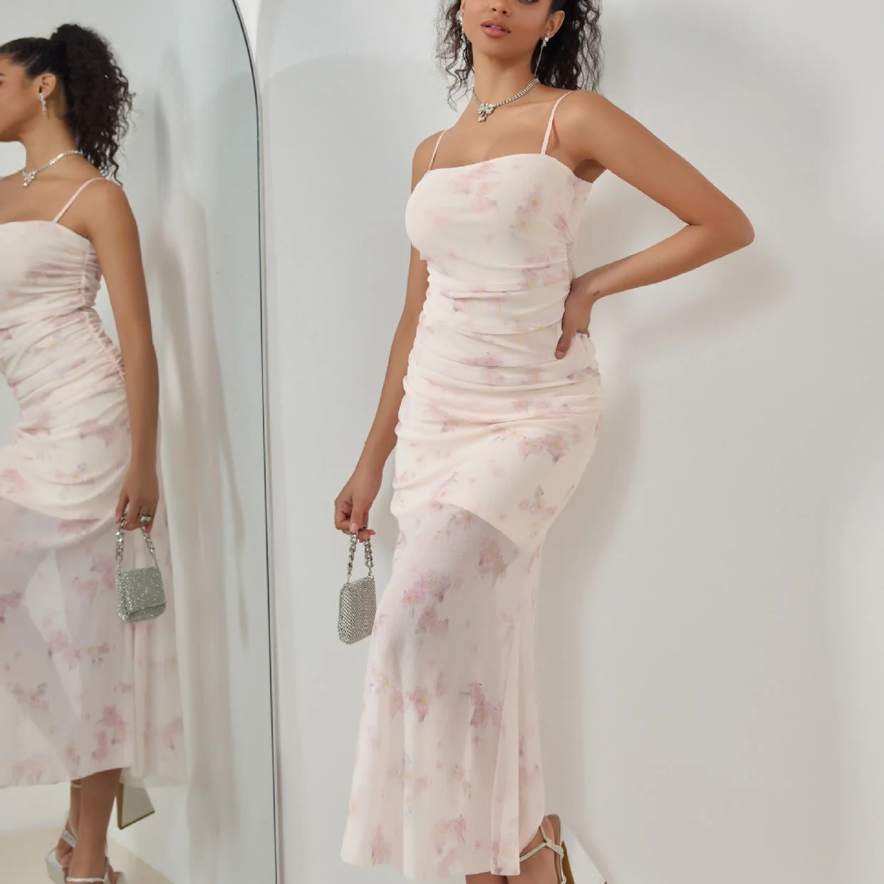 Women's Maxi Dress – Slim Fit – Ruffles – Spaghetti Straps – Mermaid Style - Image 5