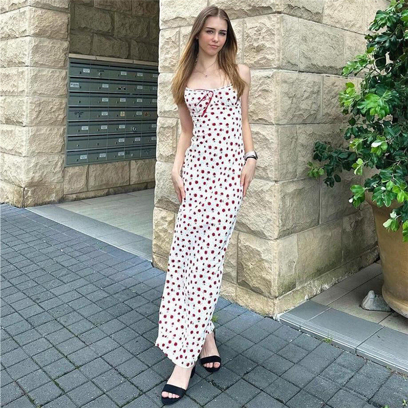 Ladies Maxi Dress – Slim Fit – Spaghetti Straps – Lace Details – Floral Print - Image 4