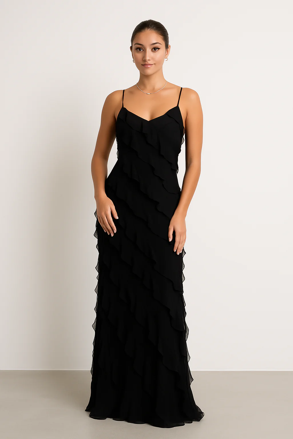 Women's Maxi Dress – Slim Fit – Spaghetti Straps – Ruffles – Airy Elegant Style - Image 2