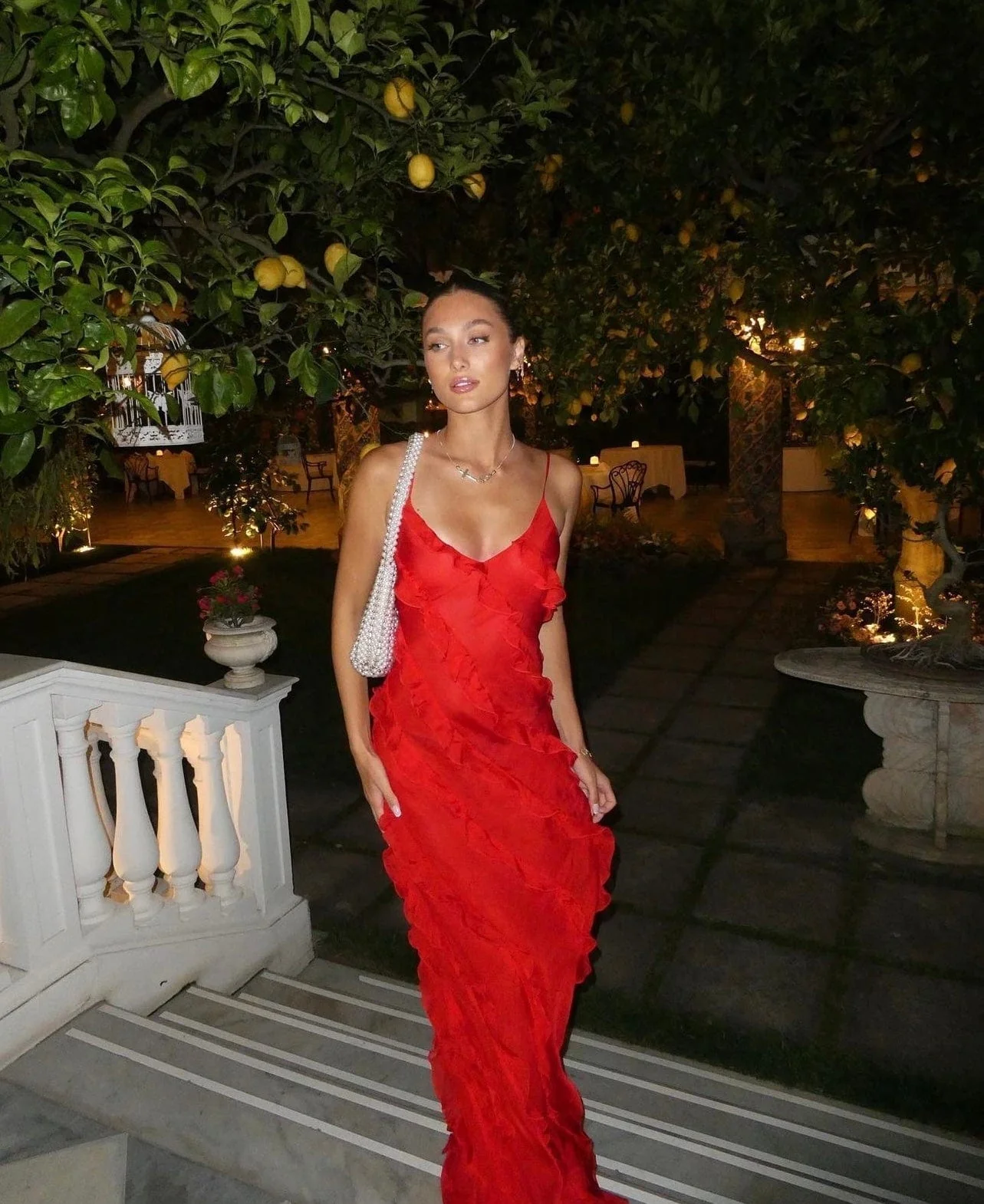 Women's Maxi Dress – Slim Fit – Spaghetti Straps – Ruffles – Airy Elegant Style - Image 3