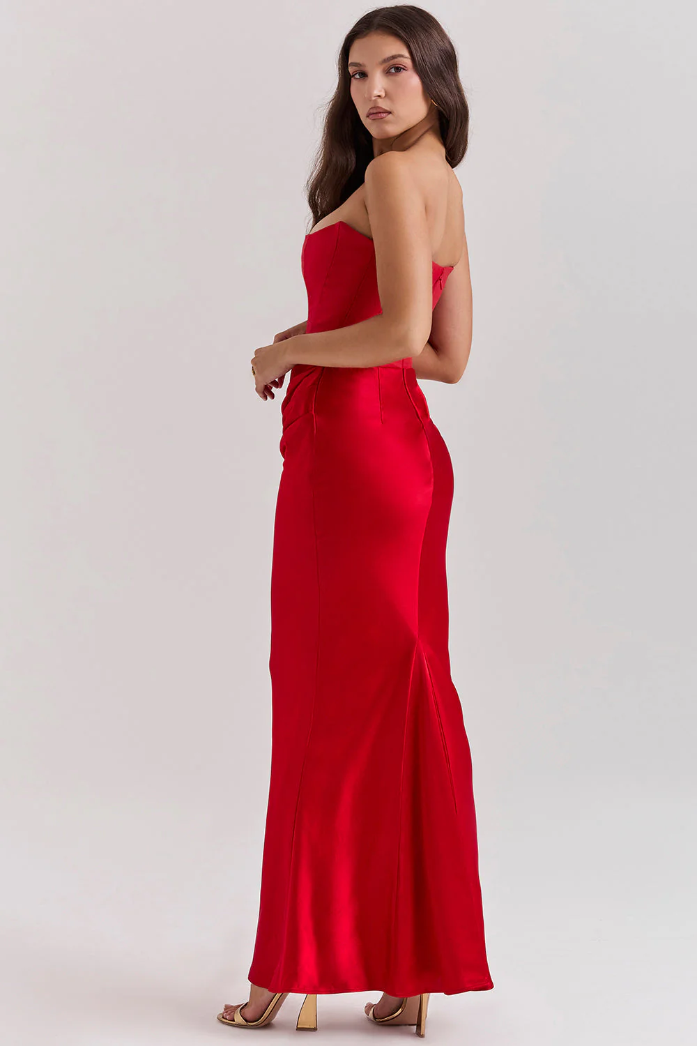 Ladies Maxi Dress – Slim Fit – Strapless – Corset Model – Shiny Luxury Fabric - Image 3