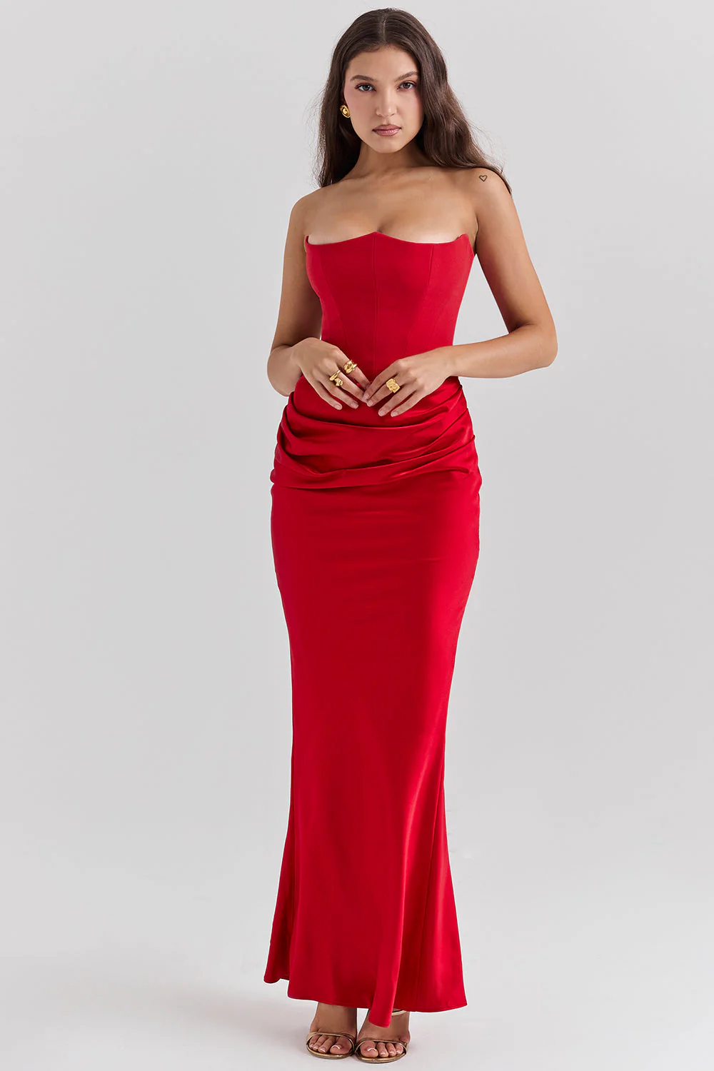Ladies Maxi Dress – Slim Fit – Strapless – Corset Model – Shiny Luxury Fabric - Image 4
