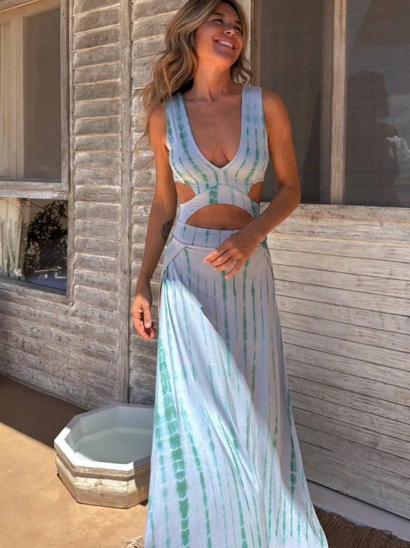 Ladies Maxi Dress – Slim Fit – V-Neck – Waist Cut-Out – Breathable Fabric – Print - Image 4