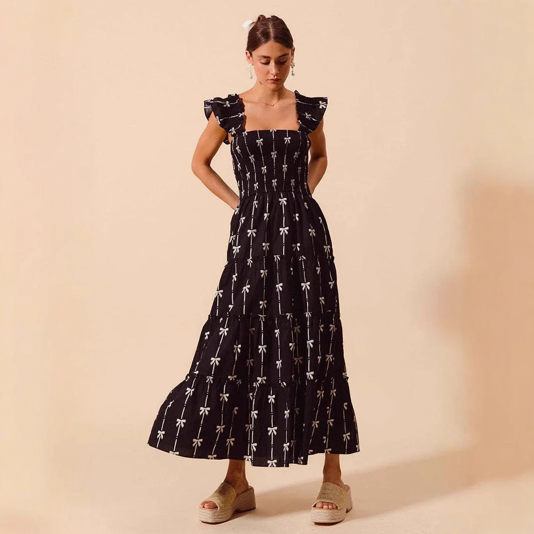 Ladies maxi dress – Smocked bodice – Ruffled straps – A-line – Breathable cotton - Image 2