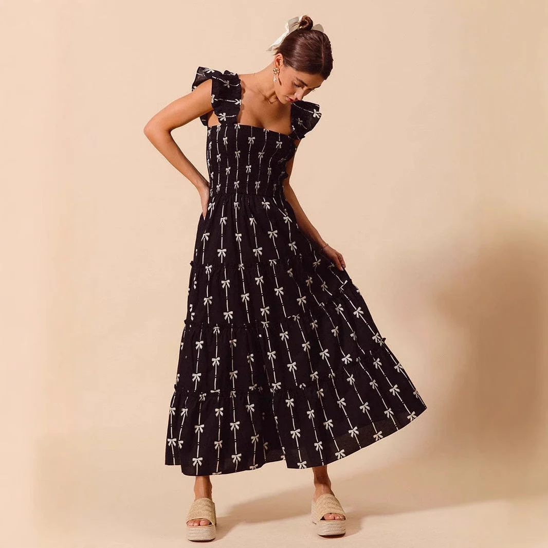 Ladies maxi dress – Smocked bodice – Ruffled straps – A-line – Breathable cotton - Image 3