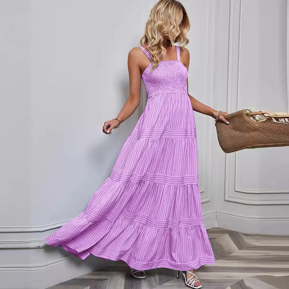 Women's Maxi Dress – Smock Top – A-line – Layered Skirt – Breathable Cotton Blend - Image 3