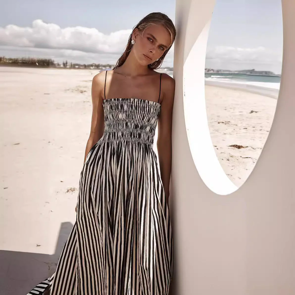 Ladies Maxi Dress – Spaghetti Straps – Ruched Bust – Flowy Model – Pockets - Image 4