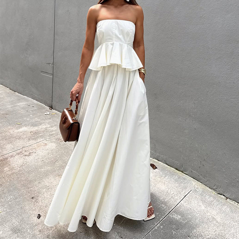 Ladies Maxi Dress – Strapless – Fitted Bodice – Peplum Waist – Elegant A-Line - Image 2
