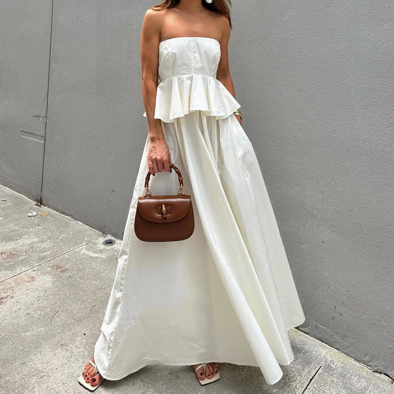 Ladies Maxi Dress – Strapless – Fitted Bodice – Peplum Waist – Elegant A-Line - Image 4