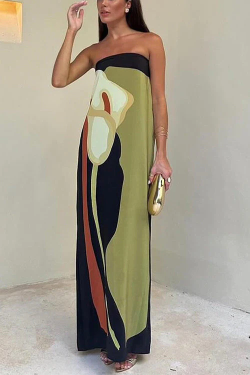 Women's Maxi Dress – Strapless – Loose Fitting Model – Soft Fabric – Abstract Print - Image 2
