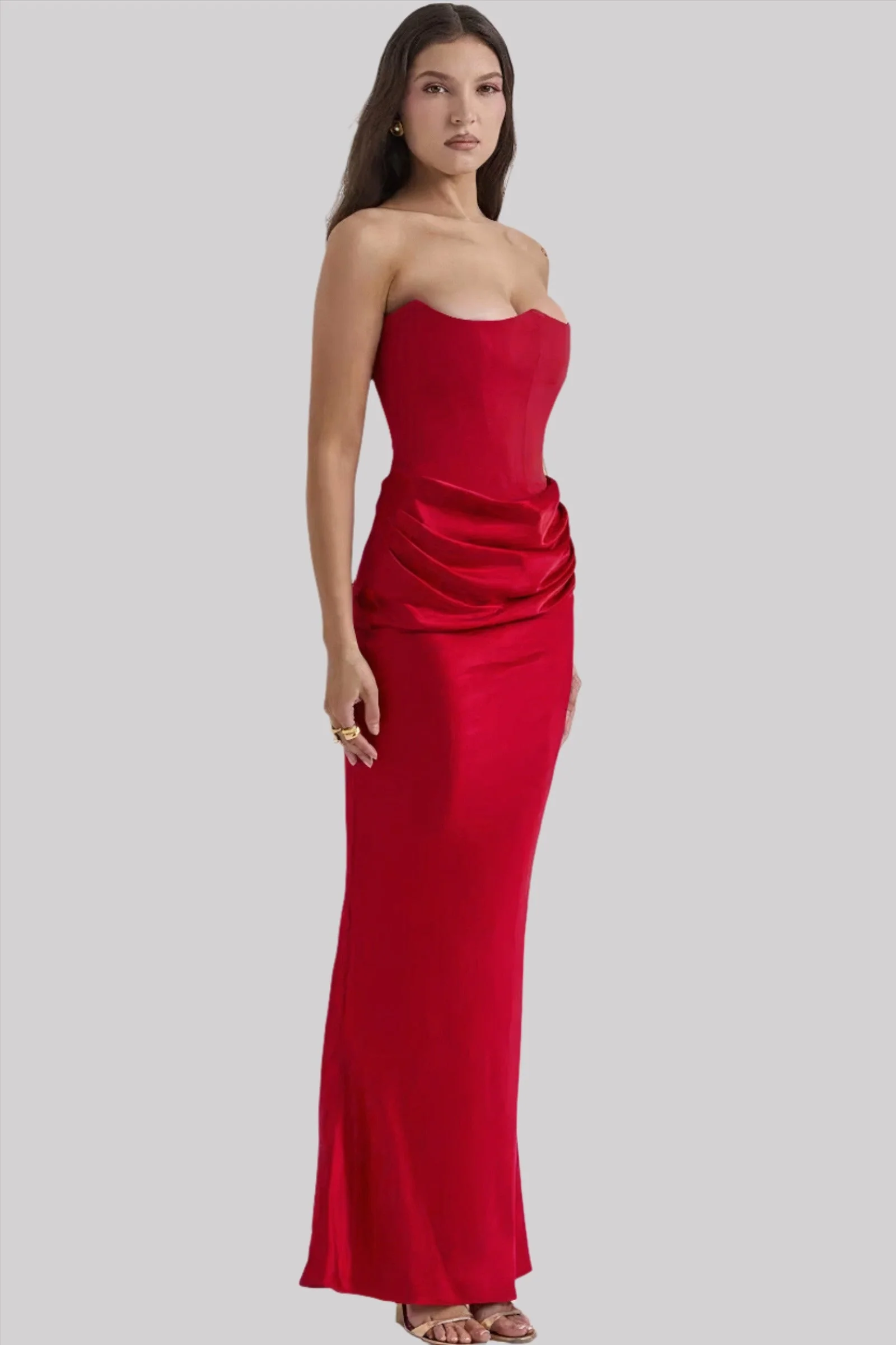 Women's maxi dress – Strapless model – Luxury shiny fabric – Elegant draping - Image 2