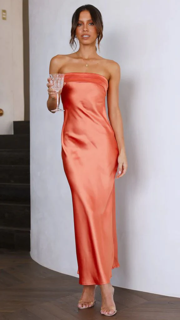 Ladies Maxi Dress – Strapless – Satin Look – Slim Fit – Elegant Eveningwear - Image 10