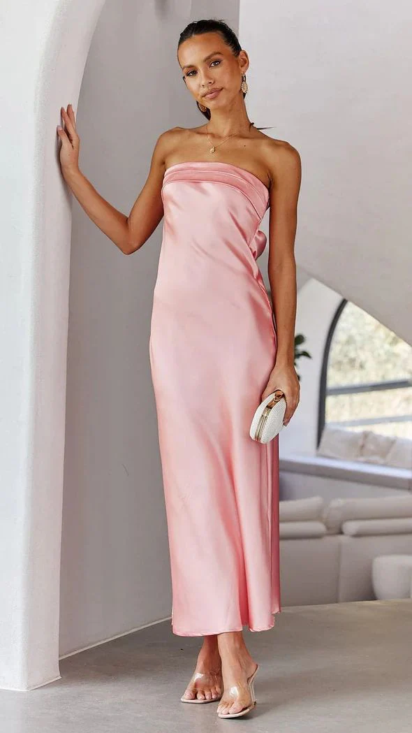 Ladies Maxi Dress – Strapless – Satin Look – Slim Fit – Elegant Eveningwear - Image 9