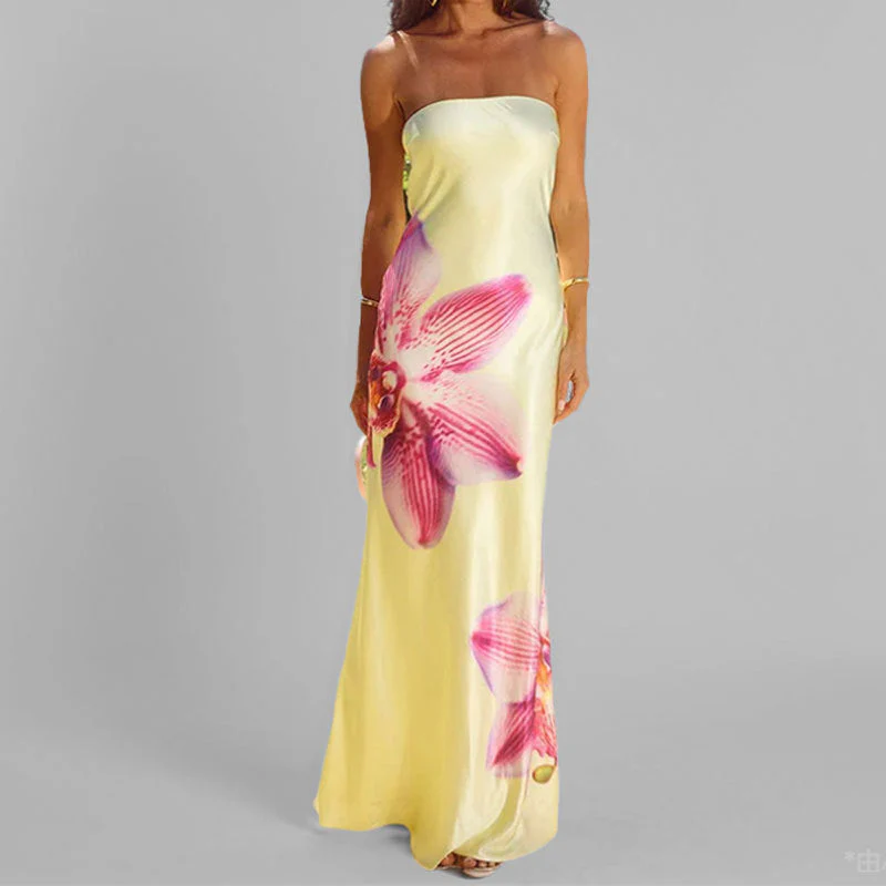 Women's Maxi Dress – Strapless – Slim Fit – Floral Print – Lightweight and Breathable - Image 2