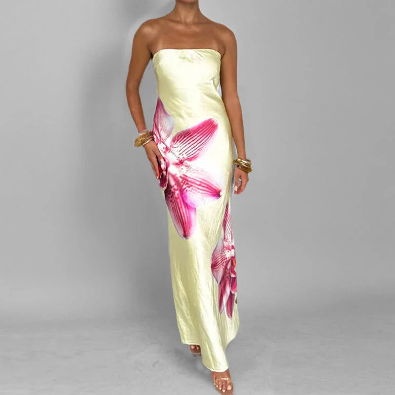 Women's Maxi Dress – Strapless – Slim Fit – Floral Print – Lightweight and Breathable - Image 3