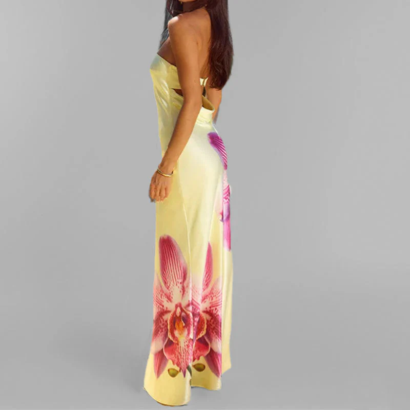 Women's Maxi Dress – Strapless – Slim Fit – Floral Print – Lightweight and Breathable - Image 4