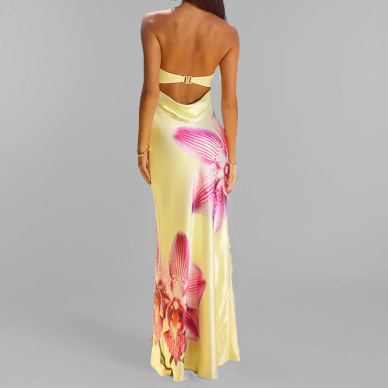 Women's Maxi Dress – Strapless – Slim Fit – Floral Print – Lightweight and Breathable - Image 5