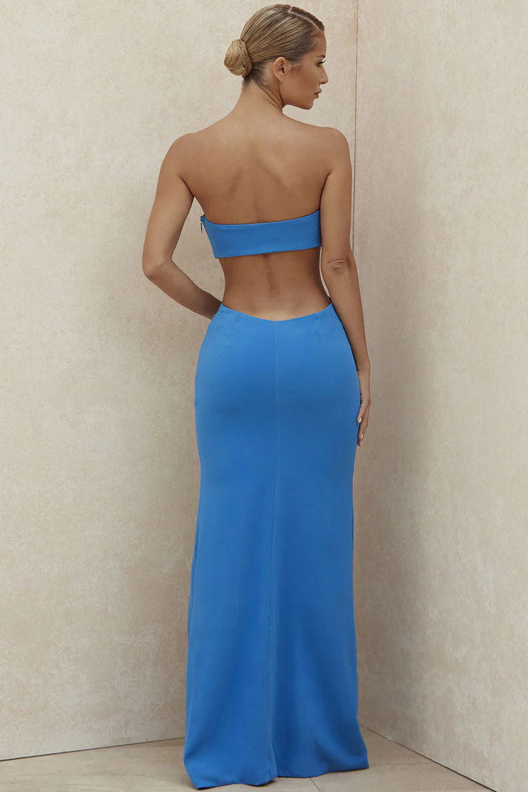 Women's Maxi Dress – Strapless Slim Fit – High Slit – Sidecut-outs – Elegant Design - Image 3