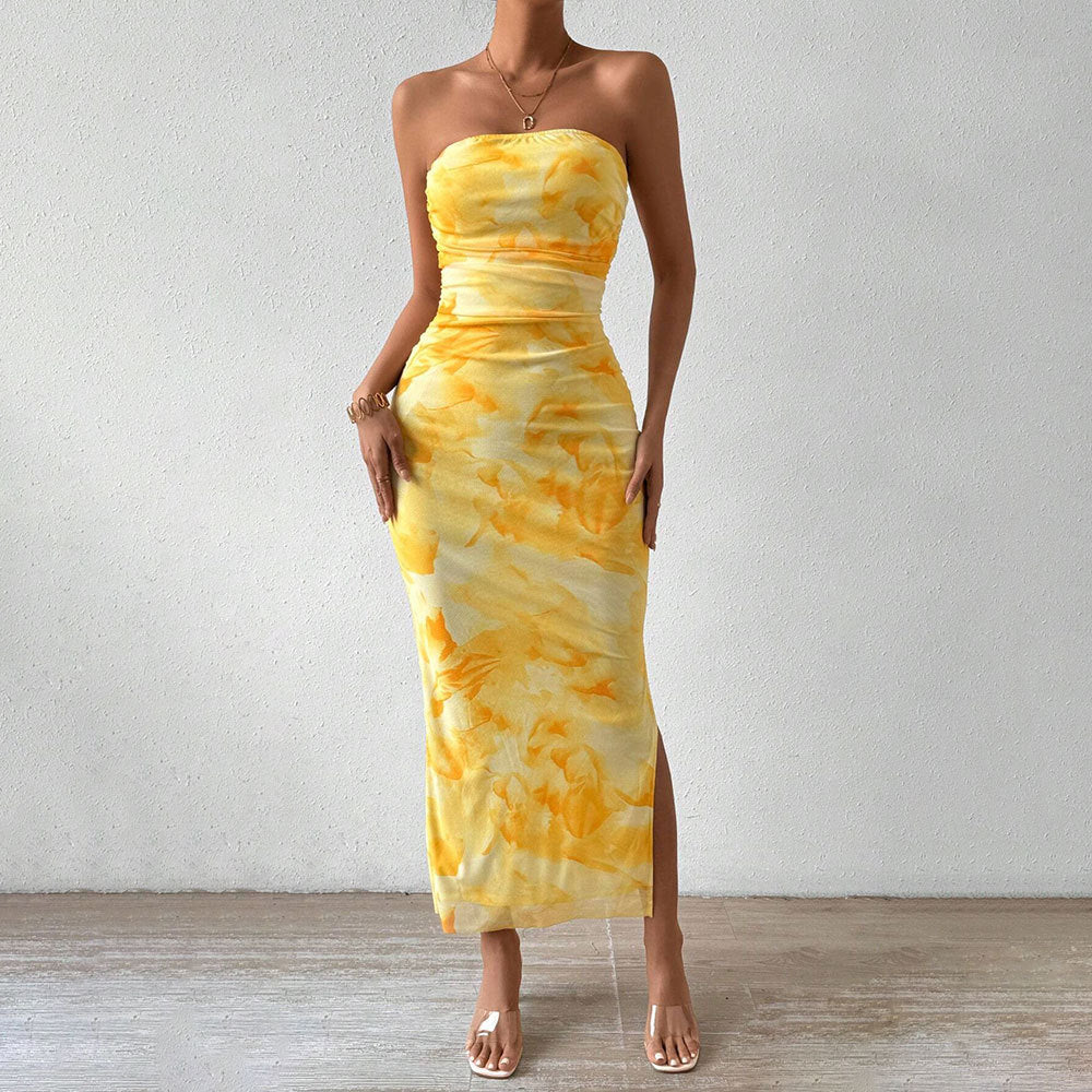 Women's Maxi Dress – Strapless Slim Fit – Mesh With Side Slit – Elegant Fit - Image 2