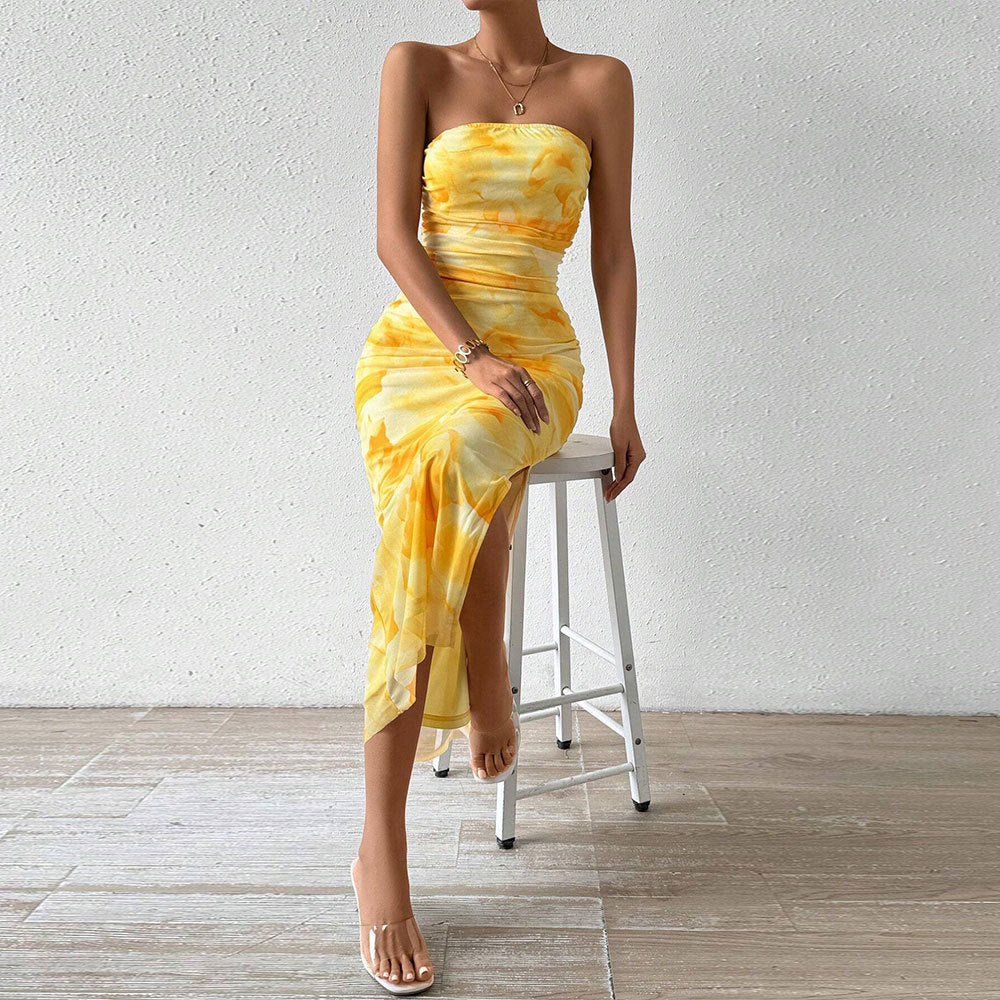 Women's Maxi Dress – Strapless Slim Fit – Mesh With Side Slit – Elegant Fit - Image 3