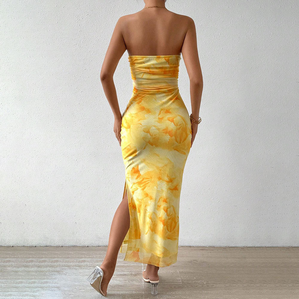 Women's Maxi Dress – Strapless Slim Fit – Mesh With Side Slit – Elegant Fit - Image 4