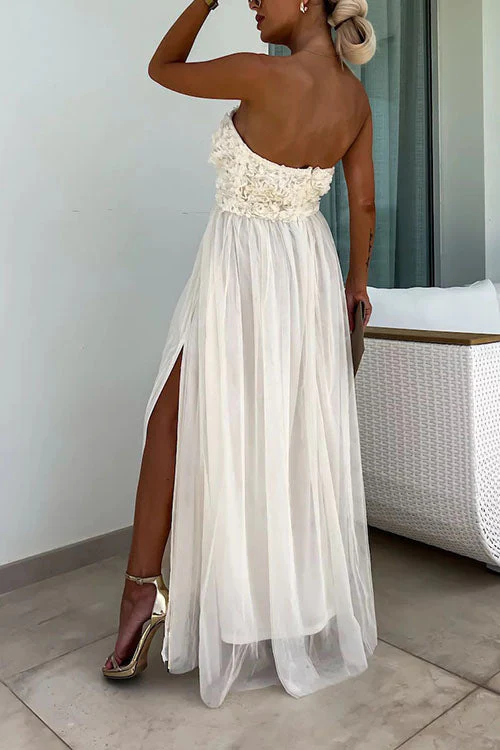 Ladies Maxi Dress – Strapless – Textured Bust – High Split – Elegant Flowy Fit - Image 3
