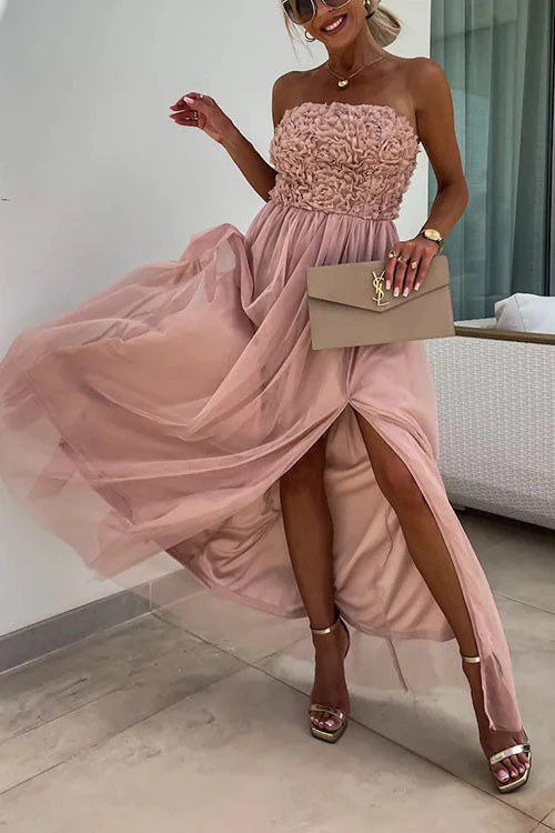Ladies Maxi Dress – Strapless – Textured Bust – High Split – Elegant Flowy Fit - Image 5