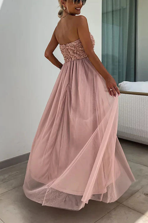 Ladies Maxi Dress – Strapless – Textured Bust – High Split – Elegant Flowy Fit - Image 6