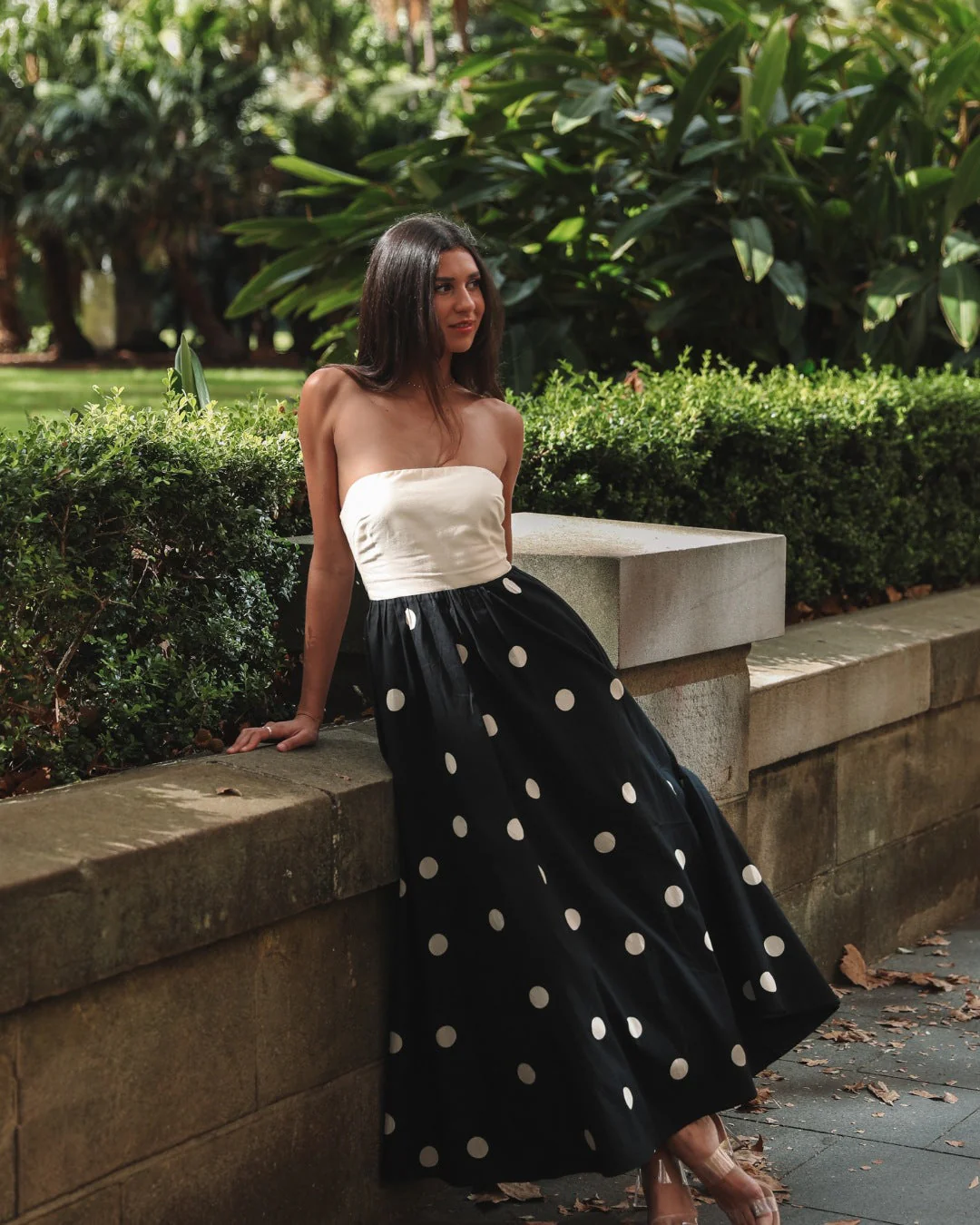Ladies Maxi Dress – Strapless Wrap Top – Breathable Fabric – A-Line With Polka Dots - Image 4