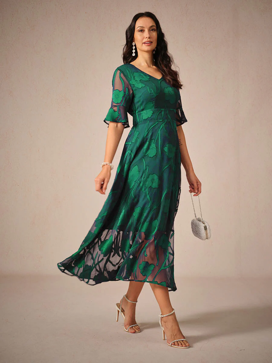 Ladies Maxi Dress – V-Neck – Lace Floral Design – A-Line – Elegant Fit - Image 11