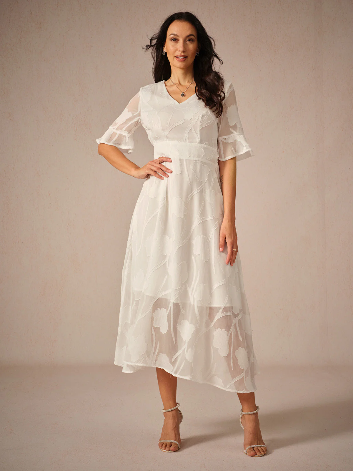 Ladies Maxi Dress – V-Neck – Lace Floral Design – A-Line – Elegant Fit - Image 2