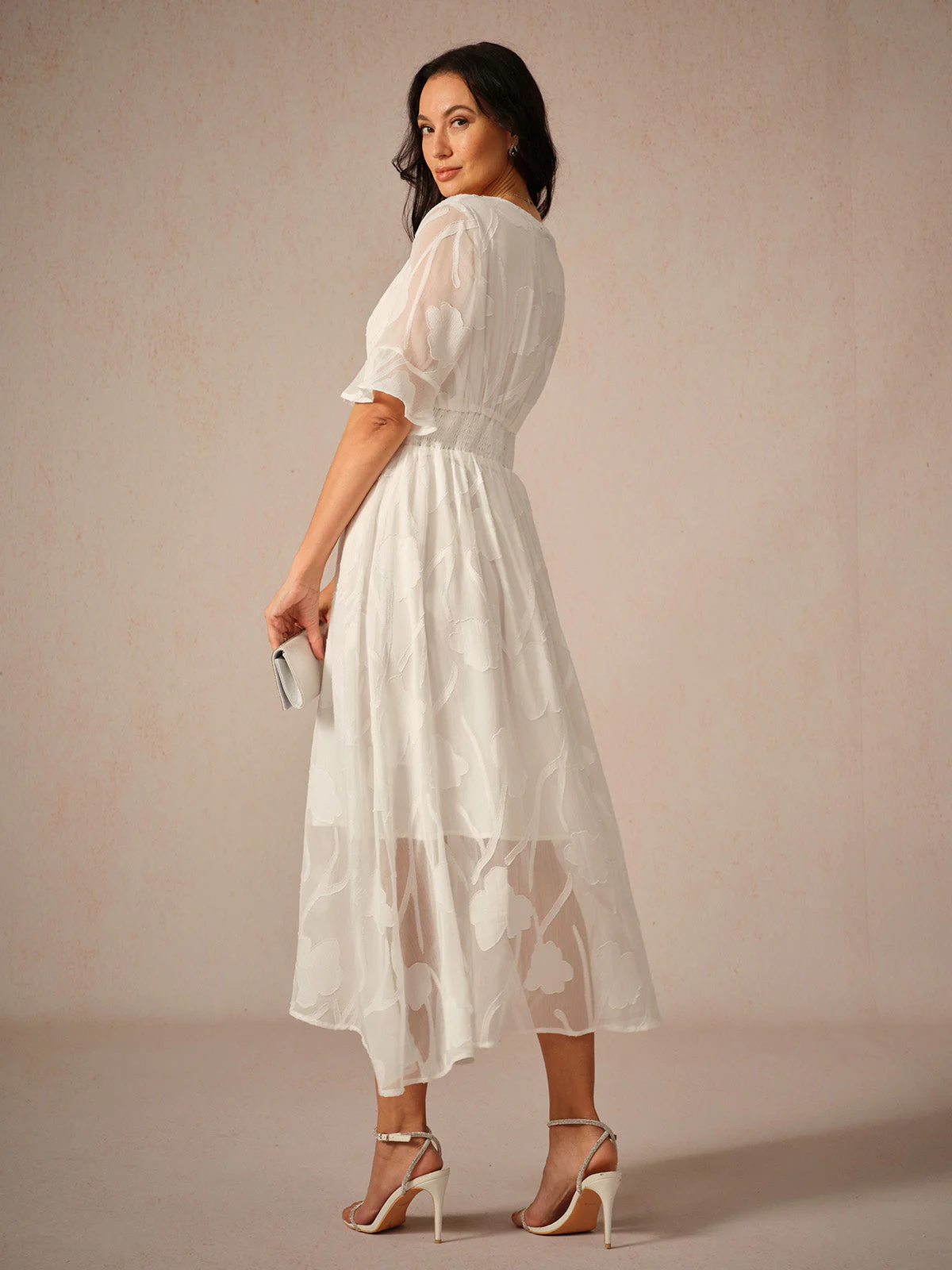 Ladies Maxi Dress – V-Neck – Lace Floral Design – A-Line – Elegant Fit - Image 3