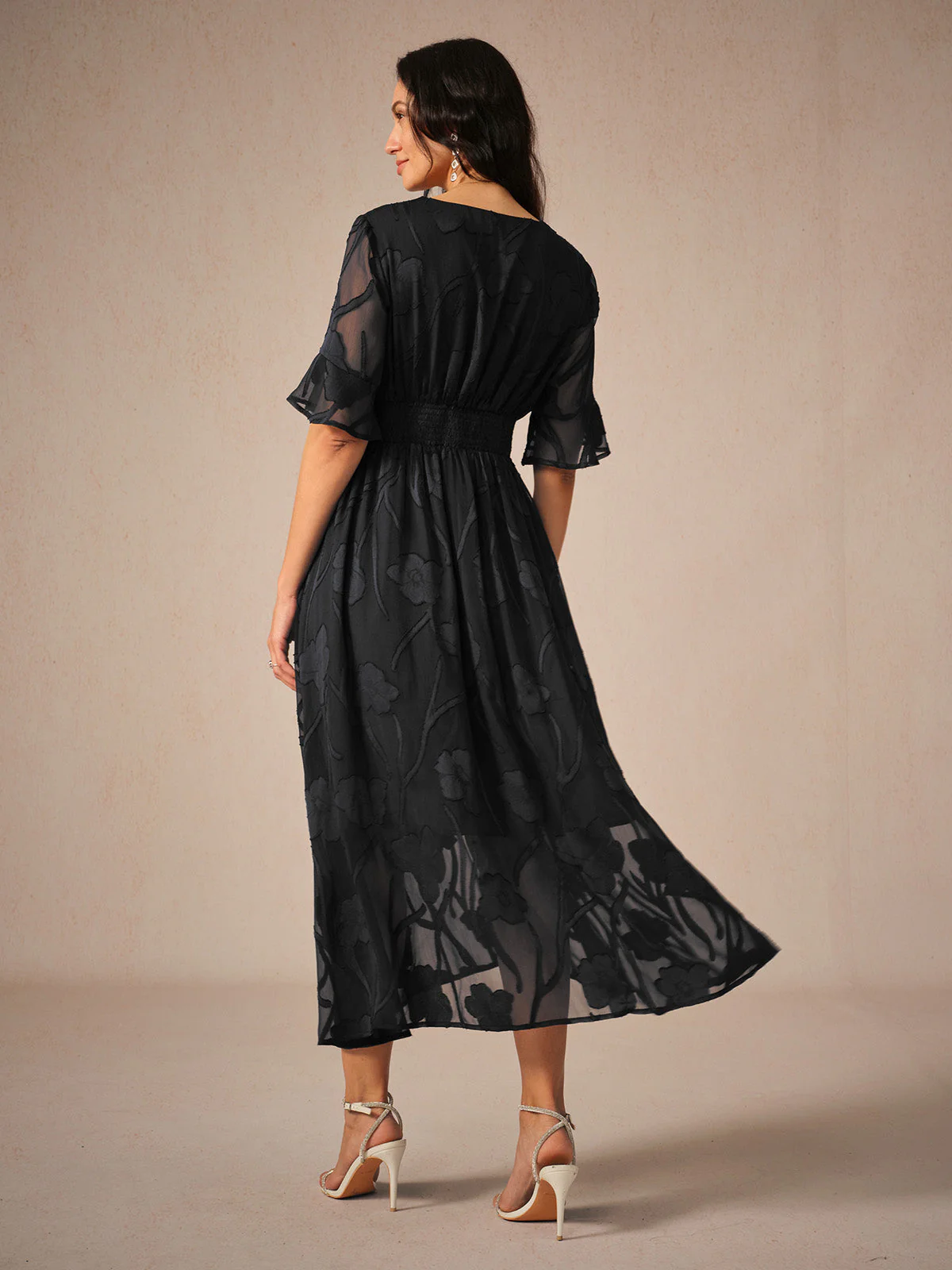 Ladies Maxi Dress – V-Neck – Lace Floral Design – A-Line – Elegant Fit - Image 5