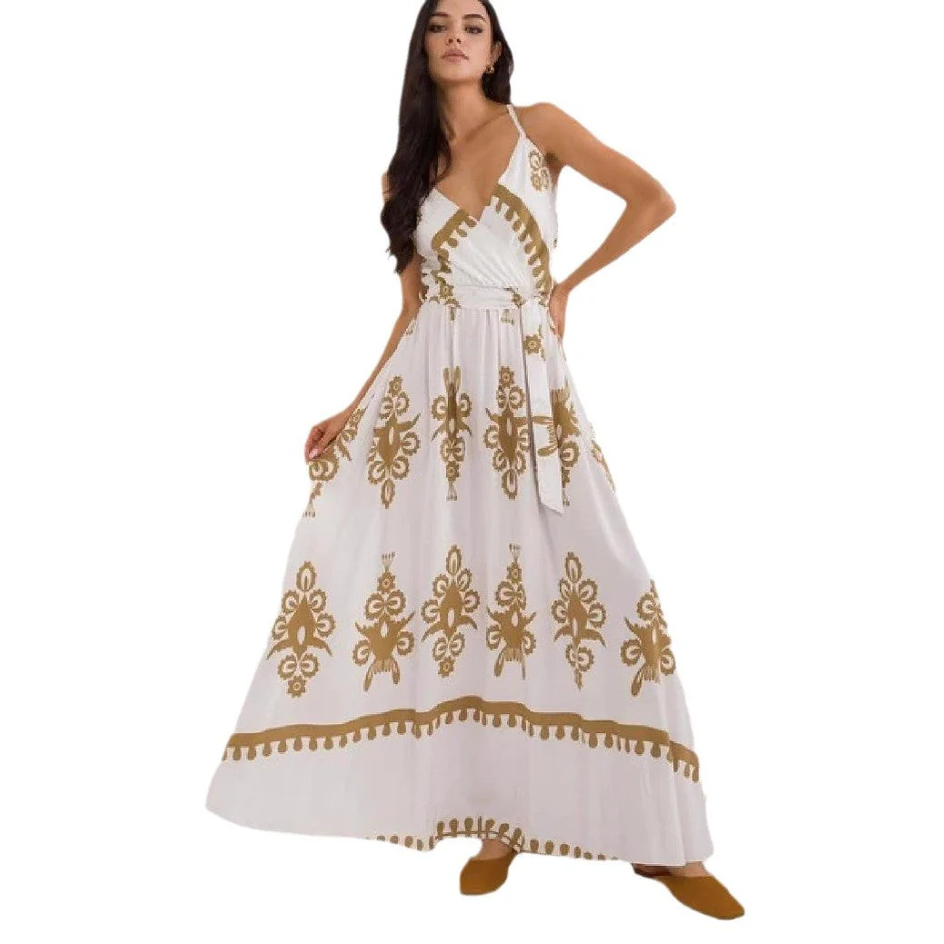 Women's Maxi Dress – V-neck – Sleeveless – Empire Waist – Lightweight Cotton – Print - Image 4