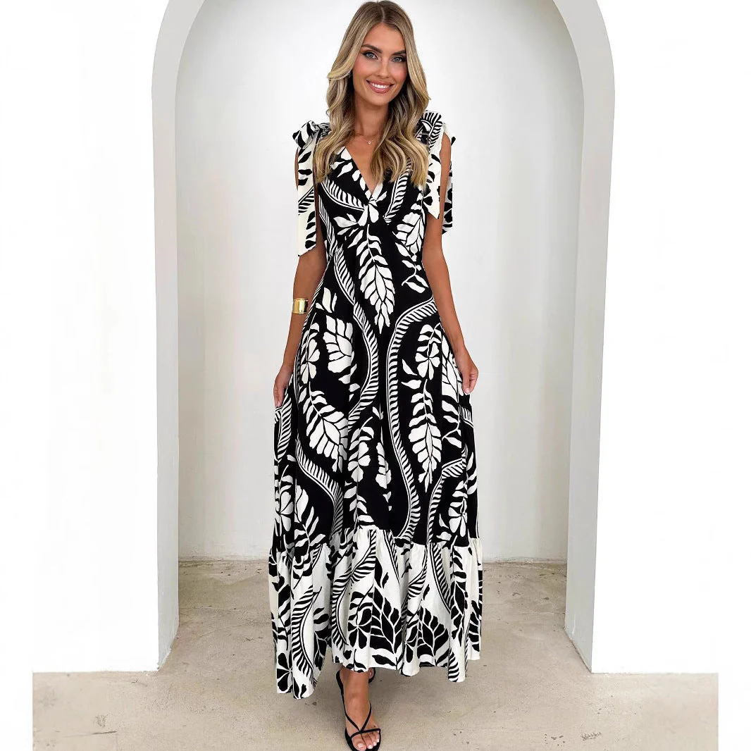 Women's Maxi Dress – V-Neck – Sleeveless – Tie-Strap Shoulders – Loose Fit - Image 3