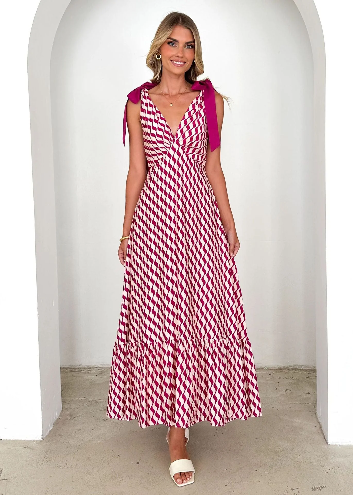 Women's Maxi Dress – V-Neck – Sleeveless – Tie-Strap Shoulders – Loose Fit - Image 4