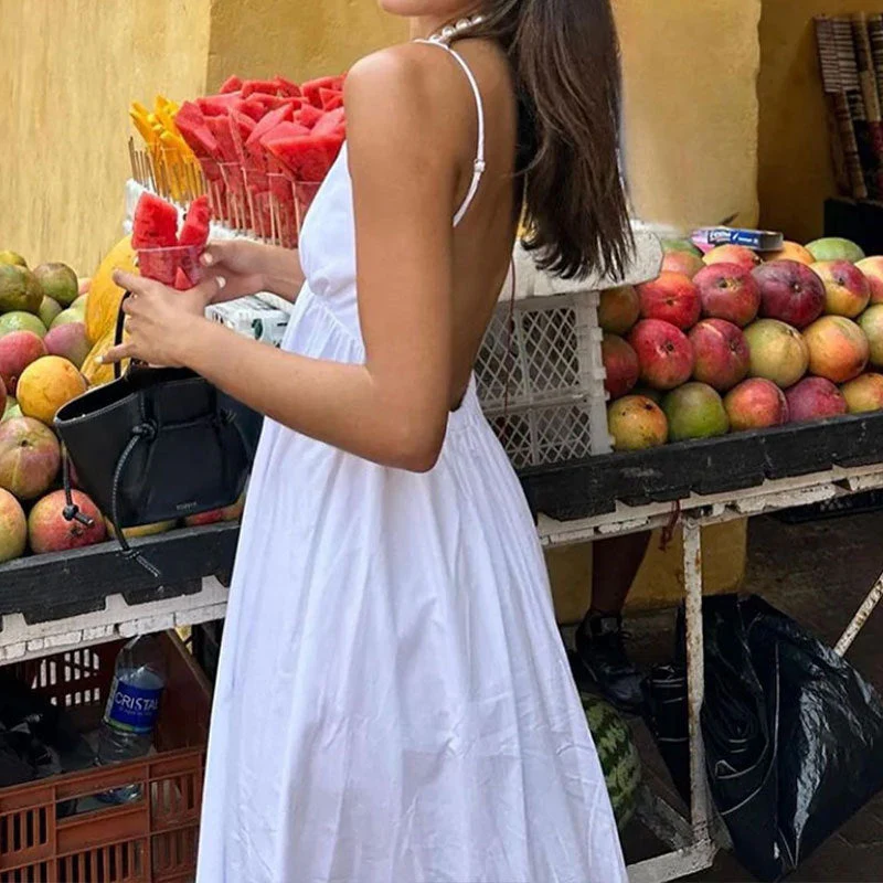 Women's Maxi Dress – V-neck – Spaghetti Straps – Open Back – Airy Relaxed Fit - Image 2