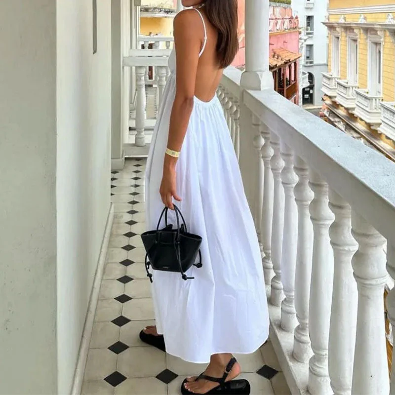 Women's Maxi Dress – V-neck – Spaghetti Straps – Open Back – Airy Relaxed Fit - Image 3