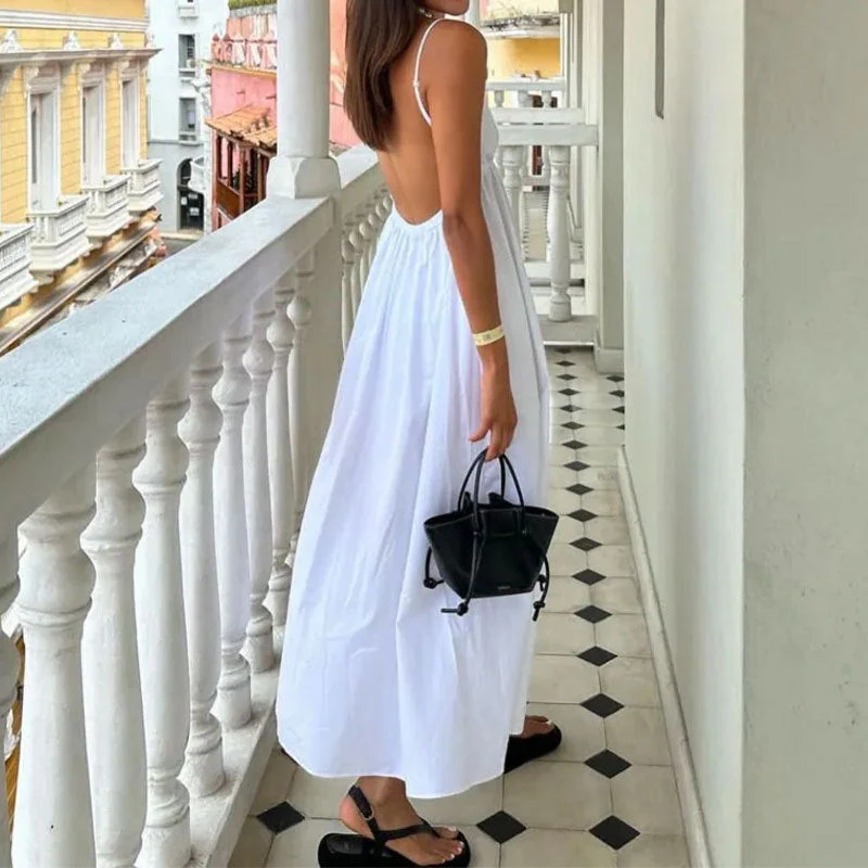 Women's Maxi Dress – V-neck – Spaghetti Straps – Open Back – Airy Relaxed Fit - Image 5