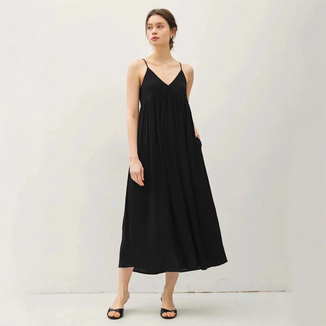 Women's Maxi Dress – V-Neck – Spaghetti Straps – Pleated – Airy Flowy Fit - Image 2