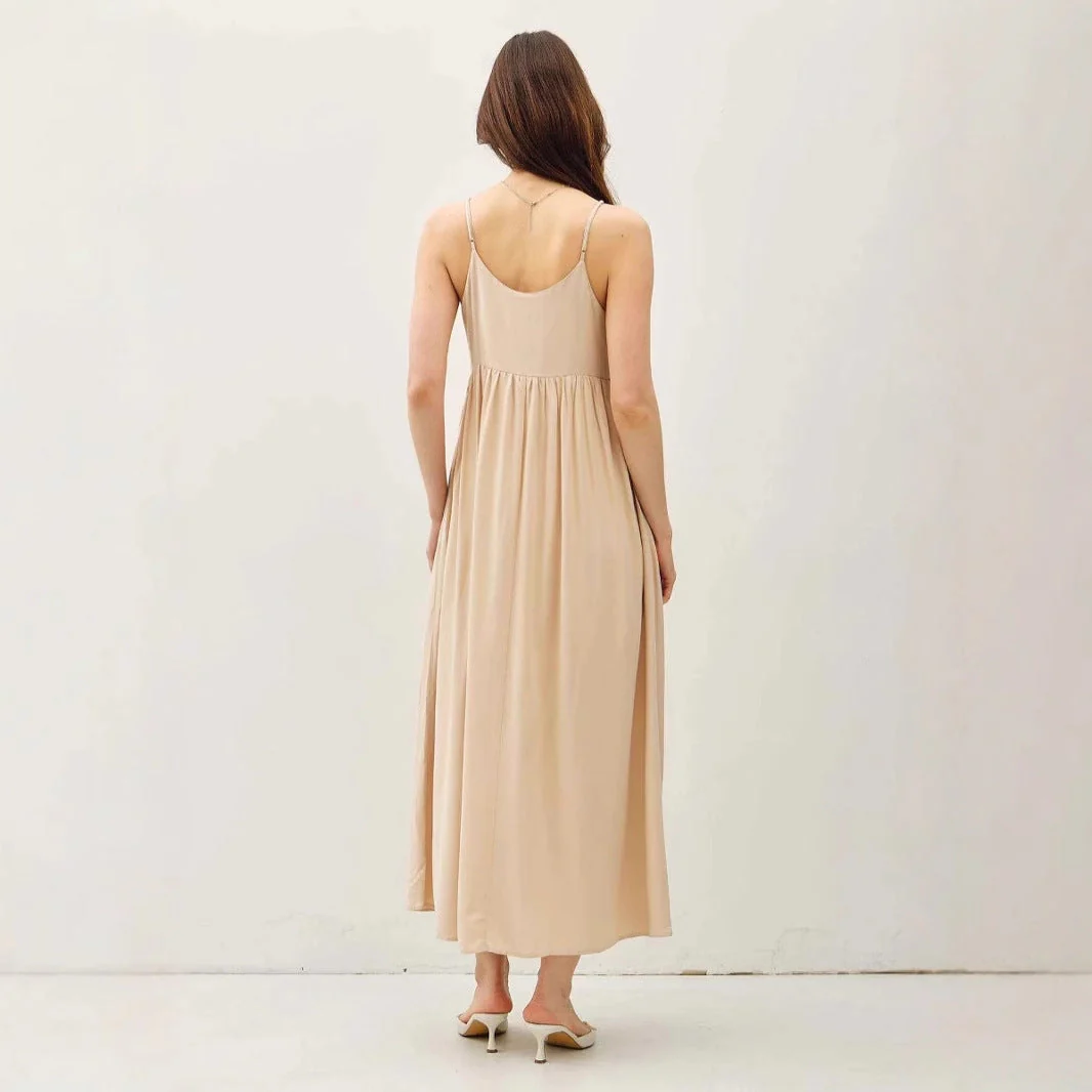 Women's Maxi Dress – V-Neck – Spaghetti Straps – Pleated – Airy Flowy Fit - Image 3