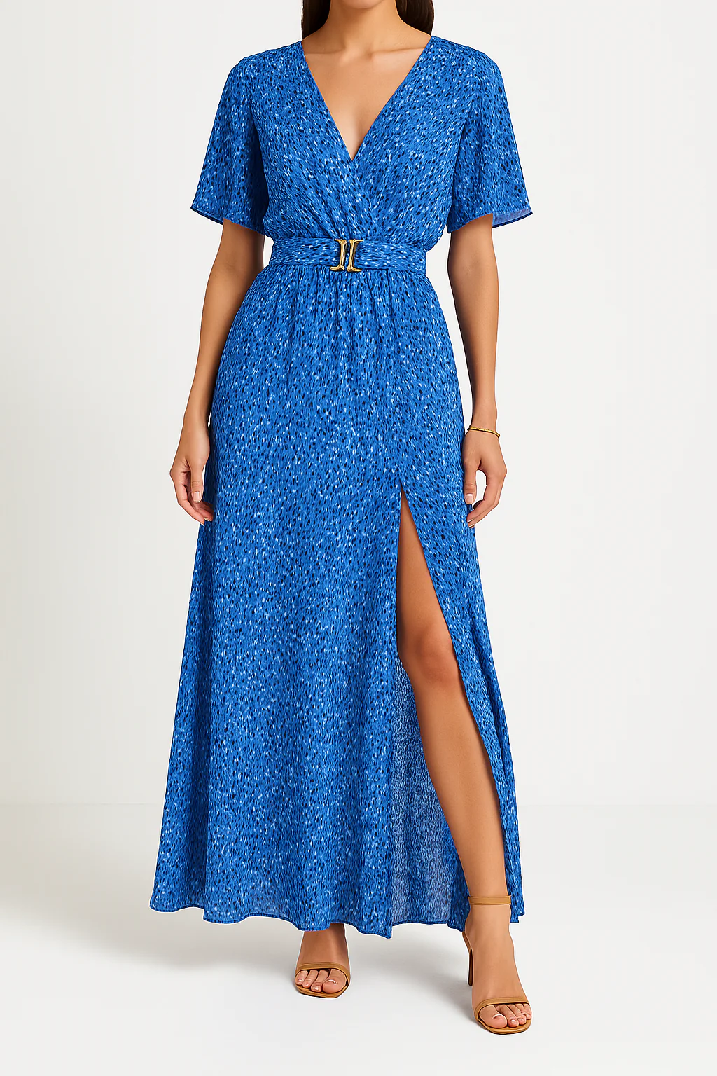 Ladies maxi dress – Wrapmodel – V-neck – Belt – Short sleeve – Airy fit - Image 2